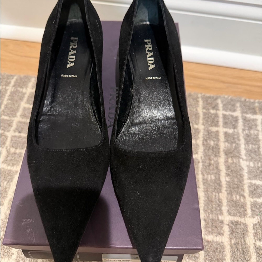 Prada Black Pointed Toe Suede Kitten Heels